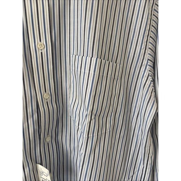Arrow Men’s 16-32/33 Blue Striped Wrinkle-Free Button Down Dress Shirt Classic - Picture 5 of 6